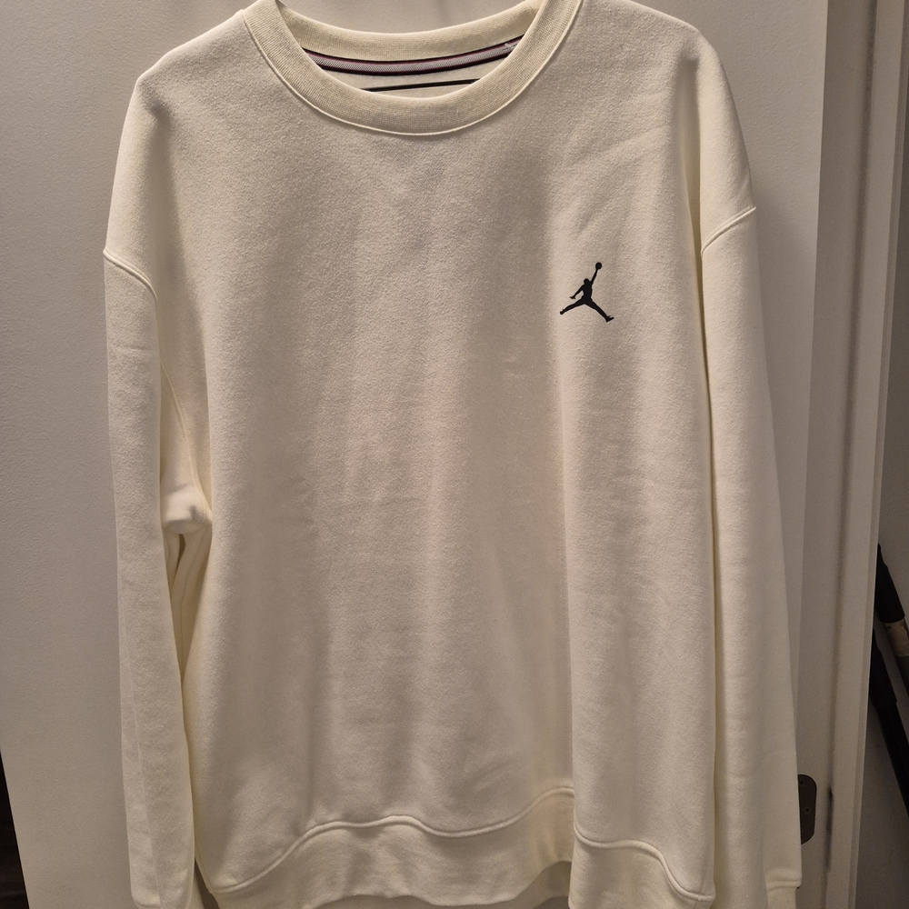 Jordan Men's Off-White Crewneck Fleece Sweater Size Mens Large